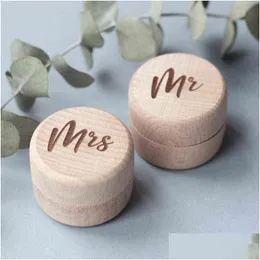 선물 랩 2pcs/세트 개인화 된 Mrs Mrs Wooden Ring Bearer Box 소박한 웨딩 홀더 커스텀 마리이지 장식 H1231 드롭 배달 Ho Dhryi