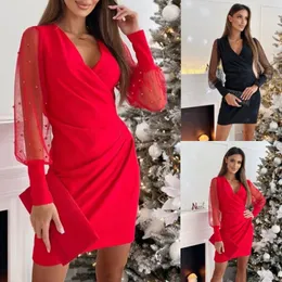 Vestidos casuales Moda sexy Otoño Invierno Mujeres Sólido Elegante Cuello en V Manga larga Vestido ajustado Mujer Jersey Básico Diario Vacaciones Fiesta