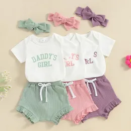 Kleidung Sets Sommer Säuglings Baby Mädchen Shorts Bodys Kleinkind Kurzarm Brief Print Strampler Haarband Kleidung