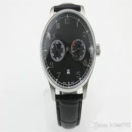 Mens Automático Cal 51011 Relógio Black Dial 500703 Couro Homens Eta Relógios Reserva de Energia Data Suíça Relógios de Pulso2616