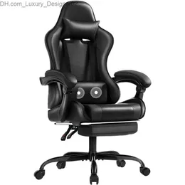 Inne meble czarne krzesło do gier wideo wyścigi wyścigowe fotela regulowana z 360 Swivel i HeadRest dla biurowego lub sypialni komputerowe biurko q240129