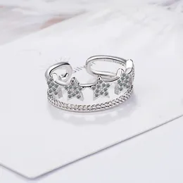 Cluster Rings Girls 'Lovely Engagement Stack Skinny Micro Crystal Pave Ring Band Pentagram Star Party Cubic Zirconia Jewelry Gifts