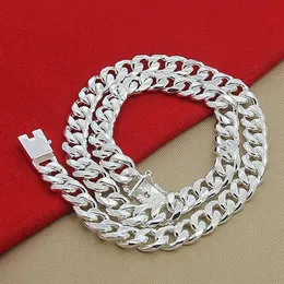 Ювелирные изделия, ожерелье с квадратной пряжкой 10 мм, мужские ювелирные изделия, гальваническое серебро 925, кубинская цепочка, 20-24 дюйма