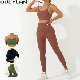 Set attivi Leggings Oulylan Completo sportivo 2 pezzi Set da palestra per yoga Abiti da donna senza cuciture Allenamento Fitness lungo per gli sport femminili