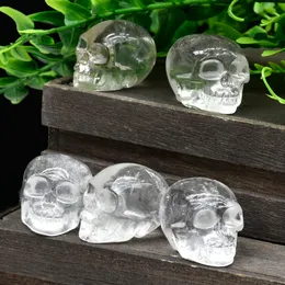 High Quality Hand Carved Natural Transparent Crystal Skull Crystal Gemstone Human Alien Head For Healing Reiki Halloween Gifts