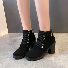 Laarzen Comemore 2023 Nieuwe Vrouwen Schoenen Lace Up Enkellaarsjes Zapatos Mujer Mode Hoge Hakken Dames Casual Lente Pompen Platform hak 42L2401