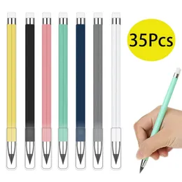 35 pçs lápis eterno sem tinta caneta não afiar lápis caneta sem tinta lápis eterno com borracha 240118