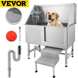 Cabeças Vevor 62 Polegada Cão Grooming Banheira Profissional Aço Inoxidável Pet Dog Banheira Com Passos Torneira Acessórios Estação de Lavagem de Cão