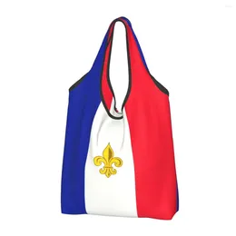 쇼핑백 재사용 가능한 프랑스 플래그 Fleur de Lis Bag 여성 토트 휴대용 프랑스 백합 꽃 식료품 쇼핑객