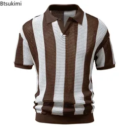 2024 Uomo Estate Scava Fuori Polo Manica corta Camicie lavorate a maglia Comfort Traspirante Risvolto Vedere attraverso Magliette sexy per uomo 240119