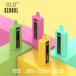 Originale vecchia scuola 12000 puff bar usa e getta 0% 2% 5% batteria ricaricabile pod da 18 ml Mesh Coil avvolto in pelle più elegante penna vape