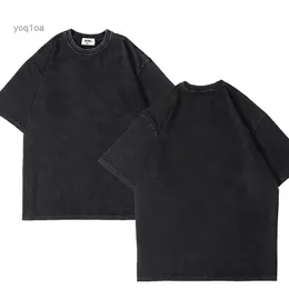 Erkek Tişörtleri Yaz Asit Yıkanmış Tişört% 100 Pamuk T-Shirt Hip Hop Sokak Giyim Kısa Kollu Siyah Gevşek Tişört