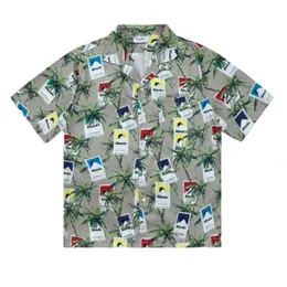 Rhude Shirt Designer Original Quality Mens Casual Shirts Cigarette Box Fashion Brand High Street Printed Loose Couple