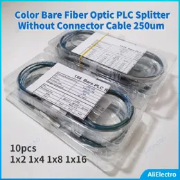Equipamento de fibra óptica 10pcs 1x2 1x4 1x8 1x16 Color Bare PLC Splitter sem cabo conector 250um Mini Blockless