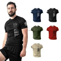 T-shirt da uomo T-shirt da uomo manica corta O-Collo T-shirt bandiera americana stampata vintage pullover fitness palestra magliette sportive abbigliamento da calcio uomo