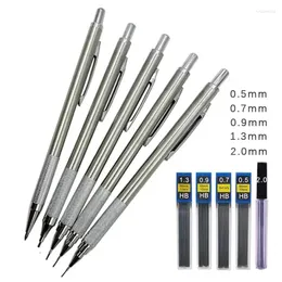 금속 기계 연필 0.3/0.5/0.7/0.9/1.3/2.0mm HB 리드 교체 가능한 리필 아트 작문 작성 가정 학교 용품