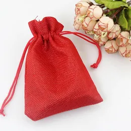 Jewelry Pouches 10pcs 15x20cm Red Color Jute Bag Burlap Drawstring Bags Candy Gift Beads For Storage/ Wedding Decoration