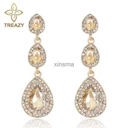 Stud TREAZY Luxury Champagne Crystal Earrings Gold Color Jewelry Fashion Female Bricons Wedding Long Big Drop Earrings For Women YQ240129