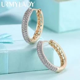 Brincos de argola urmylady 925 prata esterlina círculo 24k ouro zircão para festa de casamento feminino moda charme jóias