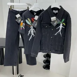 Erkek Çiftler Kadınlar Kabul Edilmiş Mandragora Motifleri Suna Fujita Koleksiyon Kamyon Ceketinde Yıkanmış Denim Erkekler T-Shirt Jeans Hoodie Sports Boş Boş Zaman Mandragora