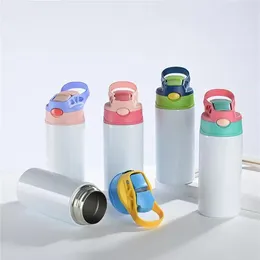 Bottiglia d'acqua per bambini con tazza sippy diritta da sublimazione da 12 once 350ml Bottiglia bianca portatile in acciaio inossidabile isolata sotto vuoto tum230s