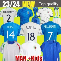 2023 Italia Maglie da calcio Versione giocatore Maglie da Caldio manica lunga Pellegrini Chiesa Barella Italia 23 24 Shirce da calcio T Women Men Set Kit Kit addestramento