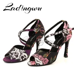 Latin 434 Ladingwu Ballroom Sapatos de dança para Holloween Skull Denim Doodle Daodle Sandals Mulheres 240125 SS