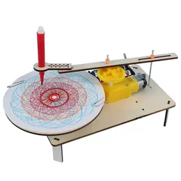 Fai da te per bambini creativo assemblato in legno kit plotter elettrico modello pittura automatica disegno robot scienza esperimento di fisica giocattoli 240124