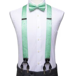 Hi-Tie Silk Mens Suspender Metal 6 Clips on Suspensórios Bow Tie Hankerchief Abotoaduras Masculino Festa de Casamento Negócios Vintage Ajustável 240119