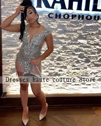 Party Dresses Luxury Silver Short Mermaid Prom 2024 For Black Girls Sexy Beaded Crystals Cocktail Födelsedagsklänningar