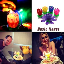 2PCS Candles Birthday Cake Music Candle Wedding Party Double Flower BlossomS Birthday Cake Flat Rotating Electronic Festival Decor