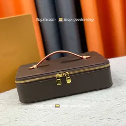 TZ VINTAGE NICE CASE Travel Jewelry Box Closure Fashion Flate Brown Flower Leather Handbags Storage Box Acclace Bracelet Ring for Women M43449