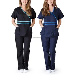 Altri Abbigliamento 2 pezzi Elasticità Pet Clinic Infermiera Uniforme Set Abbigliamento da lavoro Scrub infermieristico Donna Manica corta Uniformi infermieristiche mediche Ospedali Vestito