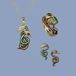 Collana Gioielli in smalto fatto a mano esotico Tre pezzi per uomini Set di orecchini a anello di serpente Collana per coppia decorativa femminile