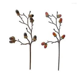 Flores decorativas 1pc simulado decoração de casa nozes falsas bolota ramo de árvore plantas artificiais arranjo de flores espuma para