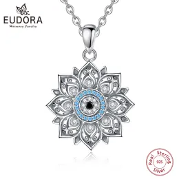 Necklaces Eudora 925 Sterling Silver Lotus Evil Eye Necklace for Women Man Vintage Evil Eye Lotus Flower Pendant Personality Jewelry Gift