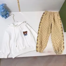 Outono e inverno novo pulôver de veludo com capuz G-Letter conjunto de duas peças para homens e mulheres meninos médios e grandes algodão elegante e confortável