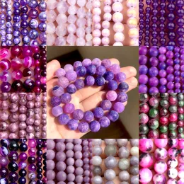 Bracciale Perline di pietra naturale viola Ametista Agata Tormalina Giada Cristalli Perline distanziatrici sciolte per la creazione di gioielli Braccialetti fai da te Artigianali