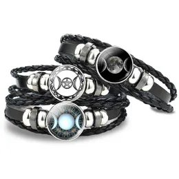 Bracelets Triple Moon Goddess Bracelet Men Gothic Braided Leather Bracelet Witchcraft Accessories