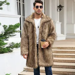 Casaco longo de pele de raposa falsa, jaqueta masculina de inverno, lazer, jaqueta longa, corta-vento, grosso, fofo, luxo, bontjas, roupa externa 240123