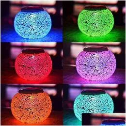 Candles Led Rechargeable Solar Glass Mosaic White Candle Light Waterproof Color Changing Ball For Lawn Garden H1 Drop Delivery Home Dhmhc