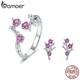 CAMBINO BAMOER 100% Sterling Sier Blooming Wintersweet Plum Flower Orens Orecchini donne Set di gioielli zircone Gioielli ZHS096