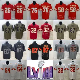 Super Bowls 2024 Fotboll 95 Chris Jones Jersey 87 Travis Kelce 32 Nick Bolton 58 Derrick Thomas 26 Chris Williams Vintage Army Salute To Service Untouchable Sying Sying