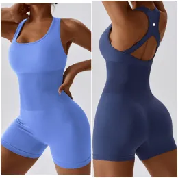 LL-6949 Womens lu jumpsuits yoga kläder ärmlös bodysuit ll dans gym en bit yoga jumpsuit kort andningsbar snabb torr