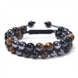 Armband naturliga tigerseyeagate svarta obsidian pärlor armband för män kvinnor kristall smycken sten armband ge lycka välstånd lyckligt