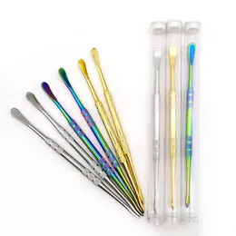 Arcobaleno Argento Oro Metallo Cera Dab Strumento Accessori per fumatori Strumenti dabber in metallo Cucchiaio a mano in acciaio inossidabile Pala Scoop Secco Erba Tabacco Olio Rigs