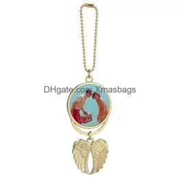 Pendants Sublimation Car Blanks Angel Wings Charm Necklace Heat Transfer Hanging Ornaments Inventory Wholesale Drop Delivery Home Ga Dh8Gc