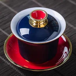 Свадебная красная гайваньская керамическая чайная супница с золотой линией, фарфоровая большая чаша для чая, посуда для домашнего декора261I