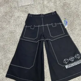 JNCOバギーワイドレッグジーンズY2Kヒップホップポケットジーンズブラックパンツメンズレディースハラジュクゴシックハイウエストズボンストリートウェア240118