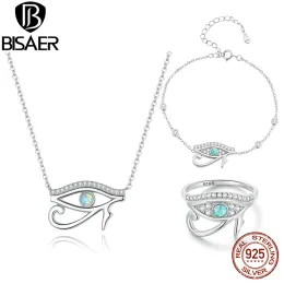 Colar bisaer 100% 925 prata esterlina olho de horus conjunto colar anel pulseira banhado a platina para mulher sorte jóias finas presente